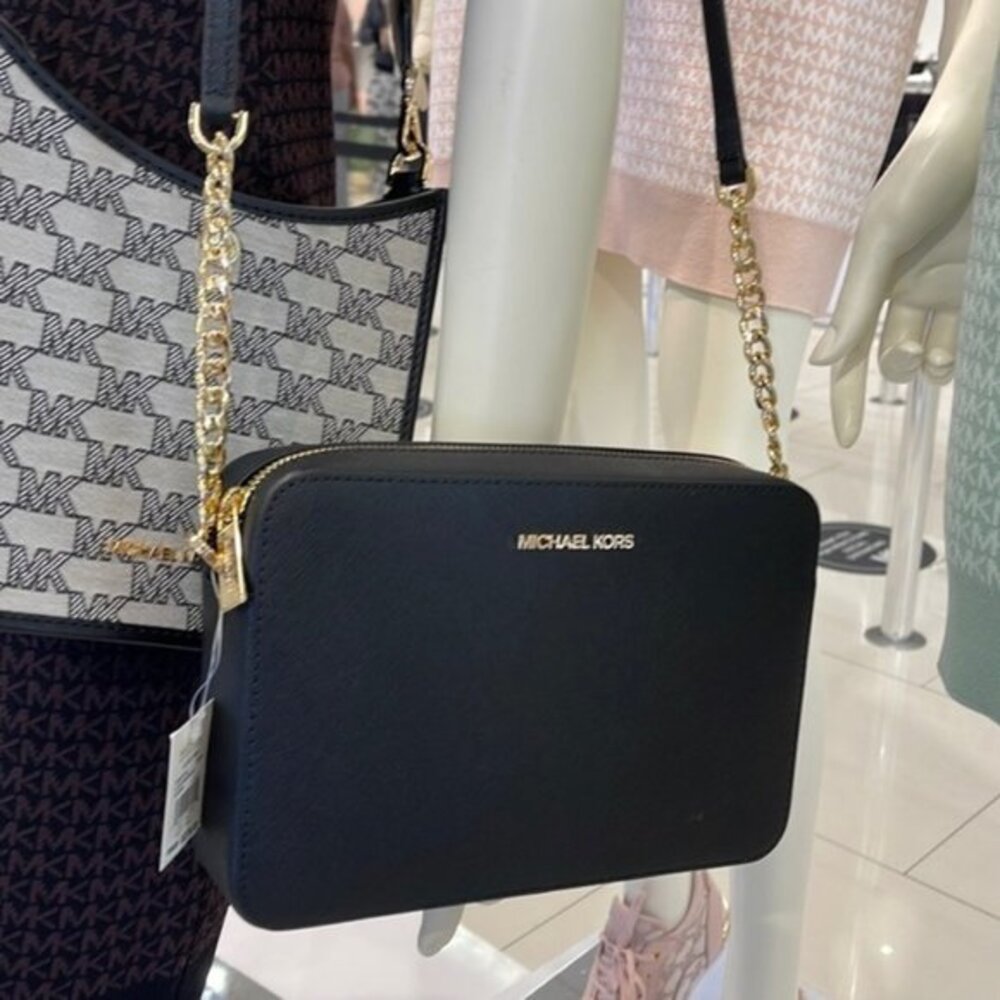 Michael Kors Jet Set Item Large East West Zip Crossbody Leather Black